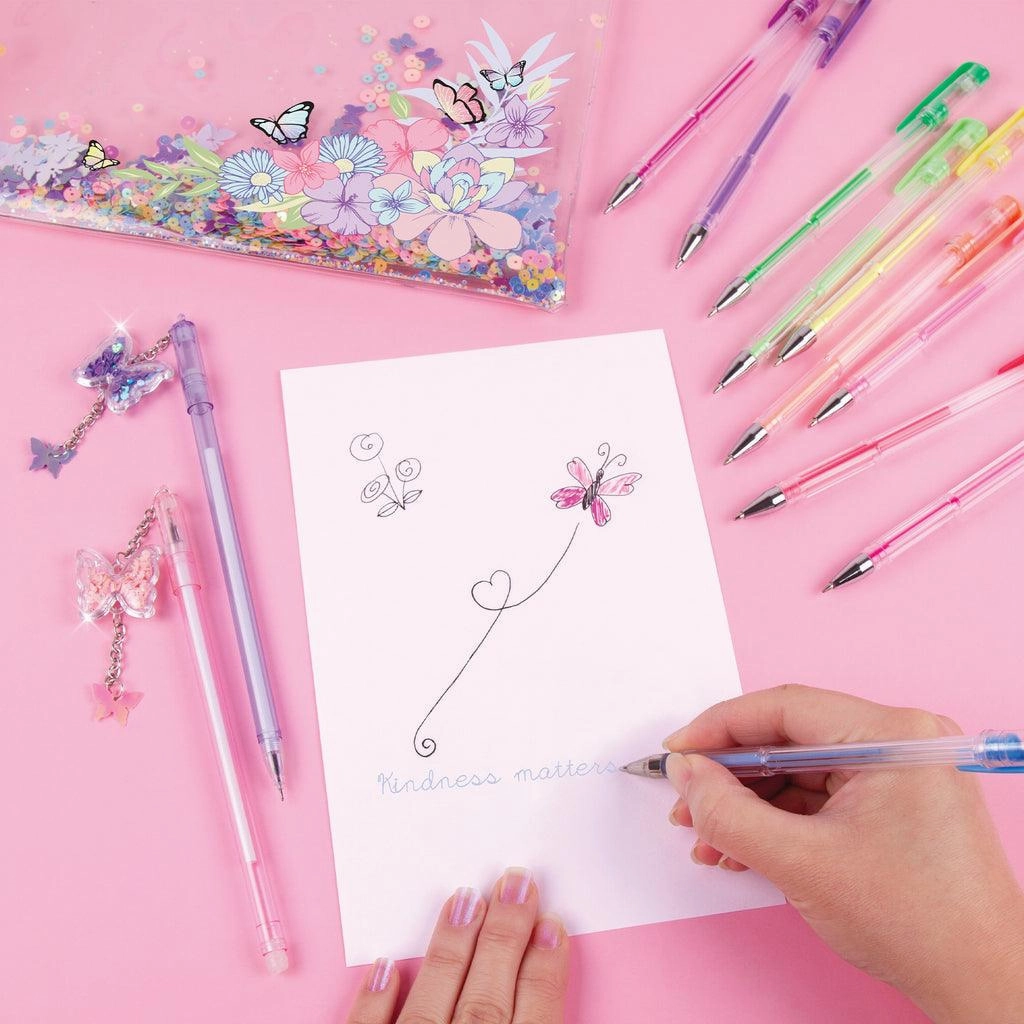 Make it Real 3C4G Butterfly Glitter Pouch & 12pk Pen Set