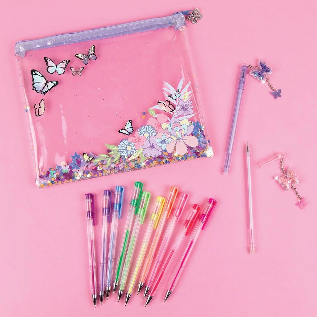 Make it Real 3C4G Butterfly Glitter Pouch & 12pk Pen Set