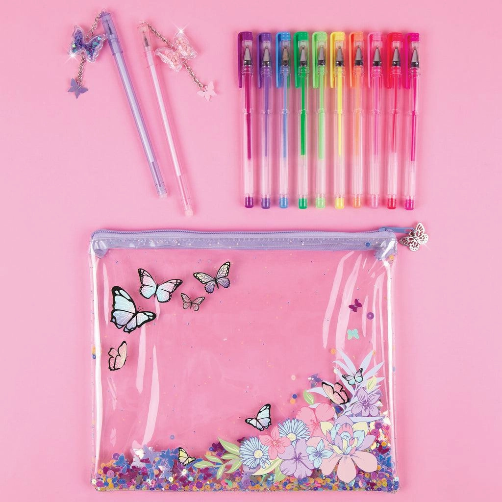 Make it Real 3C4G Butterfly Glitter Pouch & 12pk Pen Set