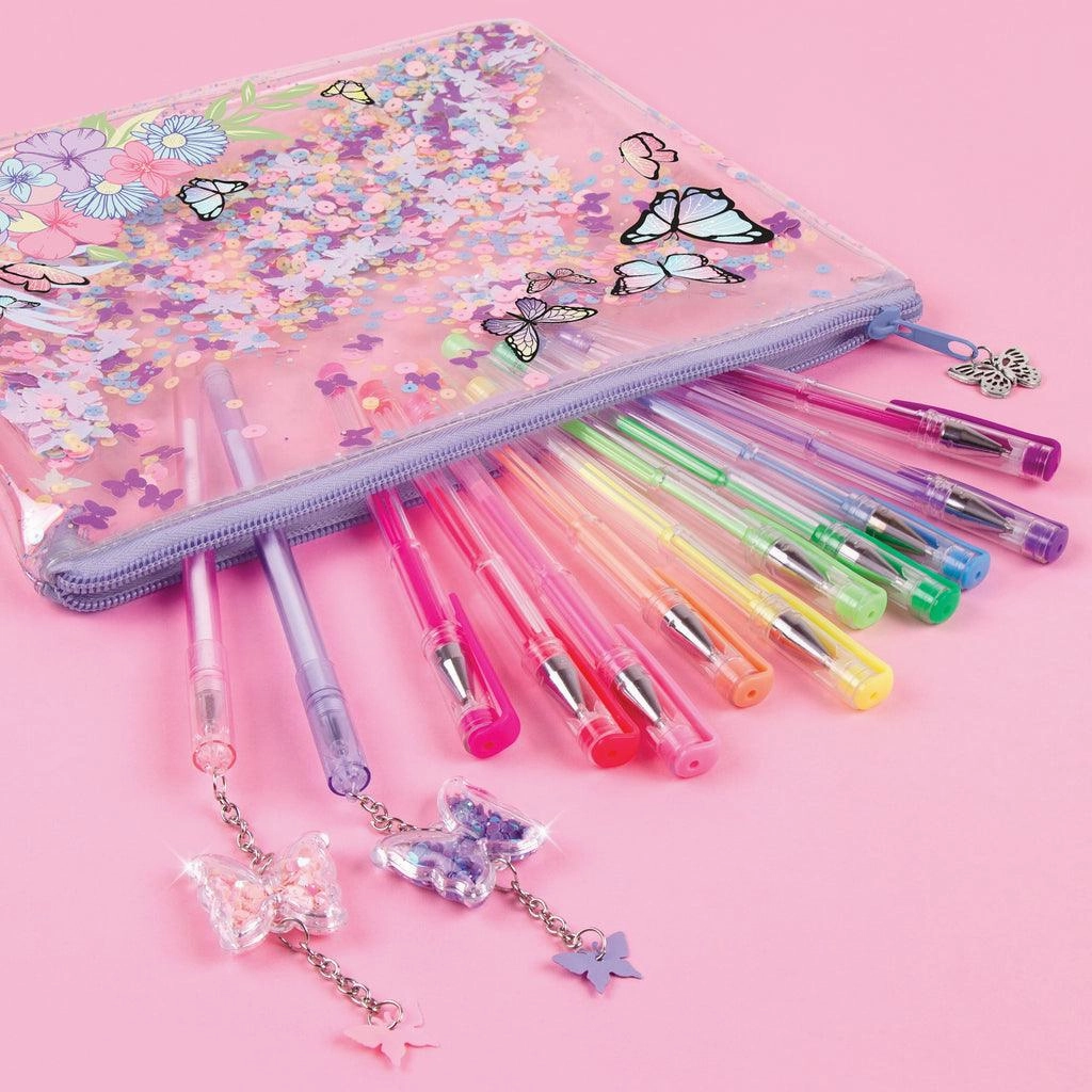Make it Real 3C4G Butterfly Glitter Pouch & 12pk Pen Set