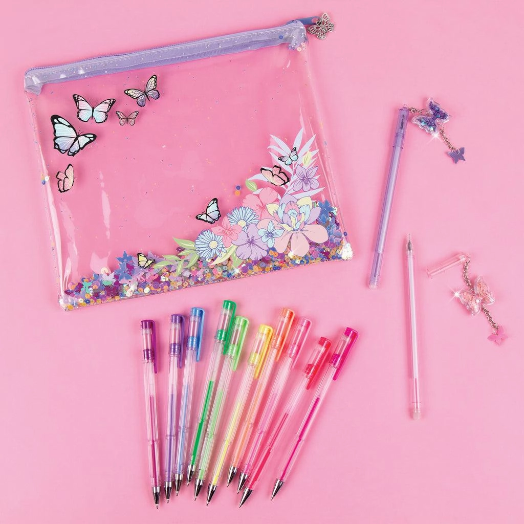 Make it Real 3C4G Butterfly Glitter Pouch & 12pk Pen Set