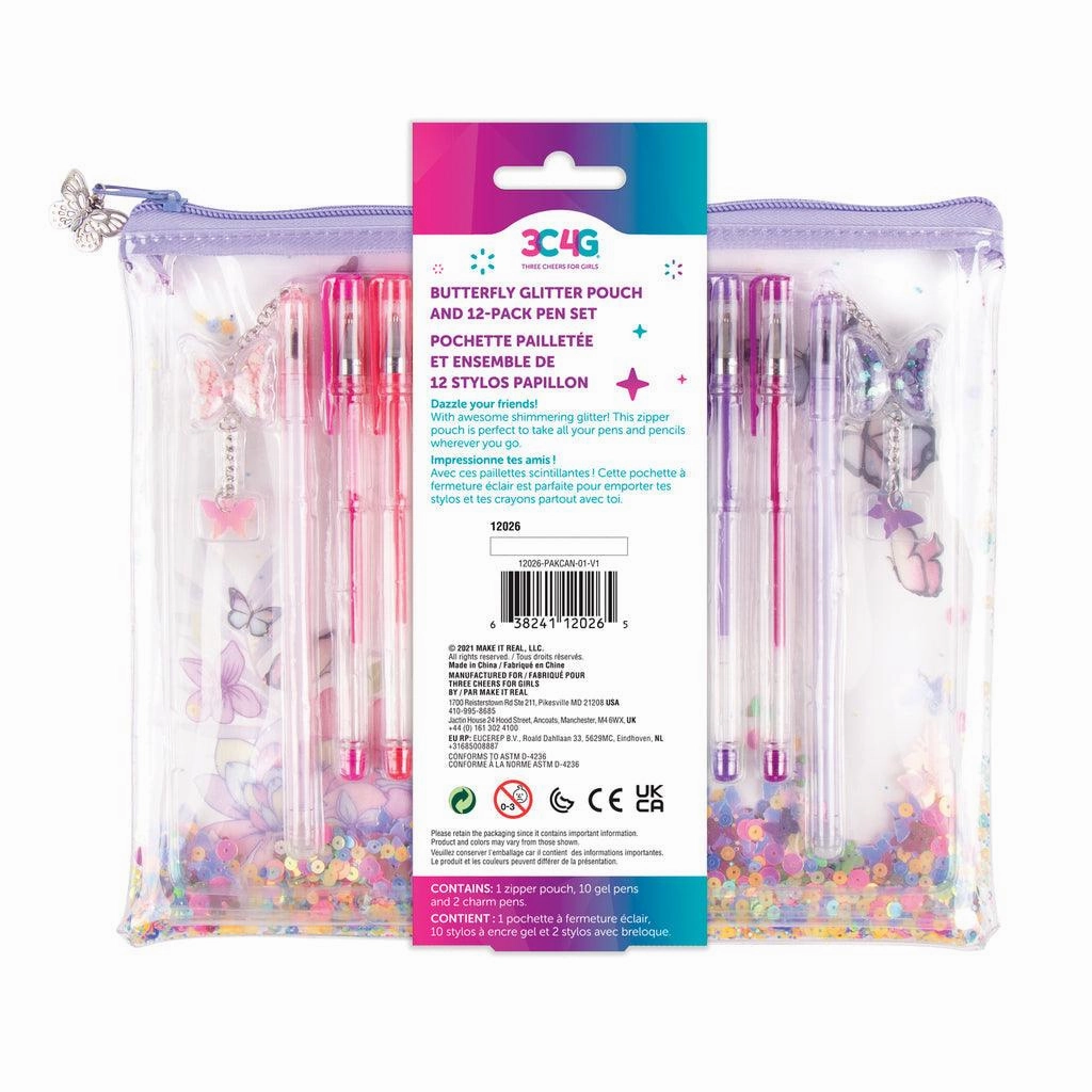 Make it Real 3C4G Butterfly Glitter Pouch & 12pk Pen Set