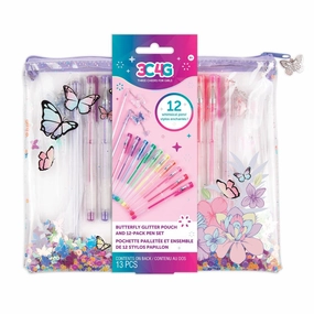Make it Real 3C4G Butterfly Glitter Pouch & 12pk Pen Set