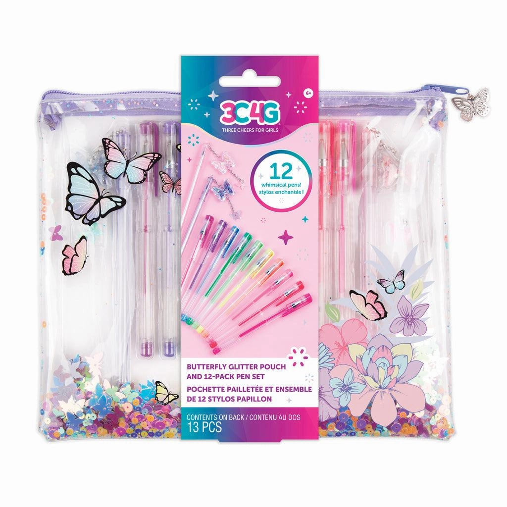 Make it Real 3C4G Butterfly Glitter Pouch & 12pk Pen Set