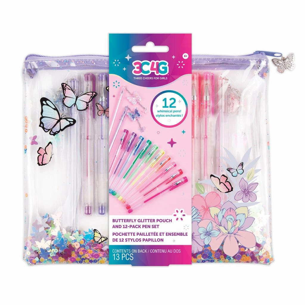 Make it Real 3C4G Butterfly Glitter Pouch & 12pk Pen Set