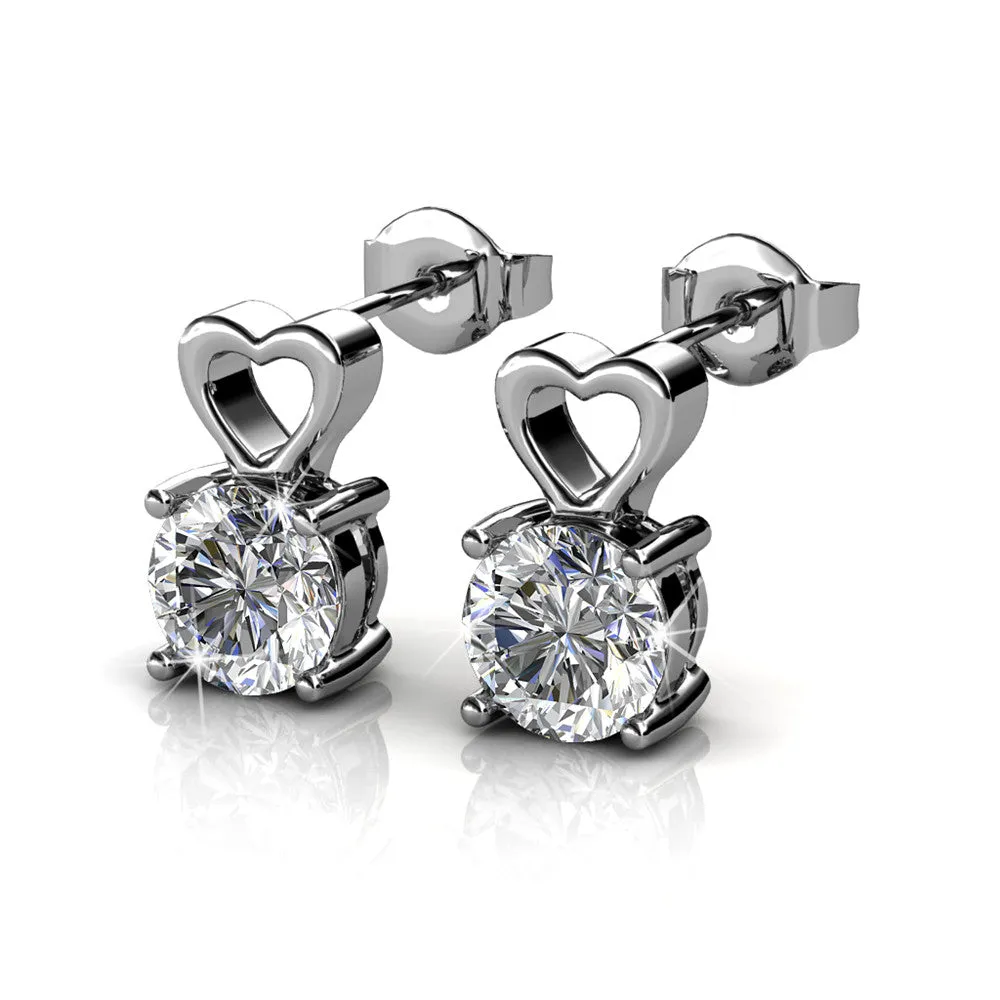 Marian 18k White Gold Plated Heart Earrings with Round Cut Swarovski Crystal