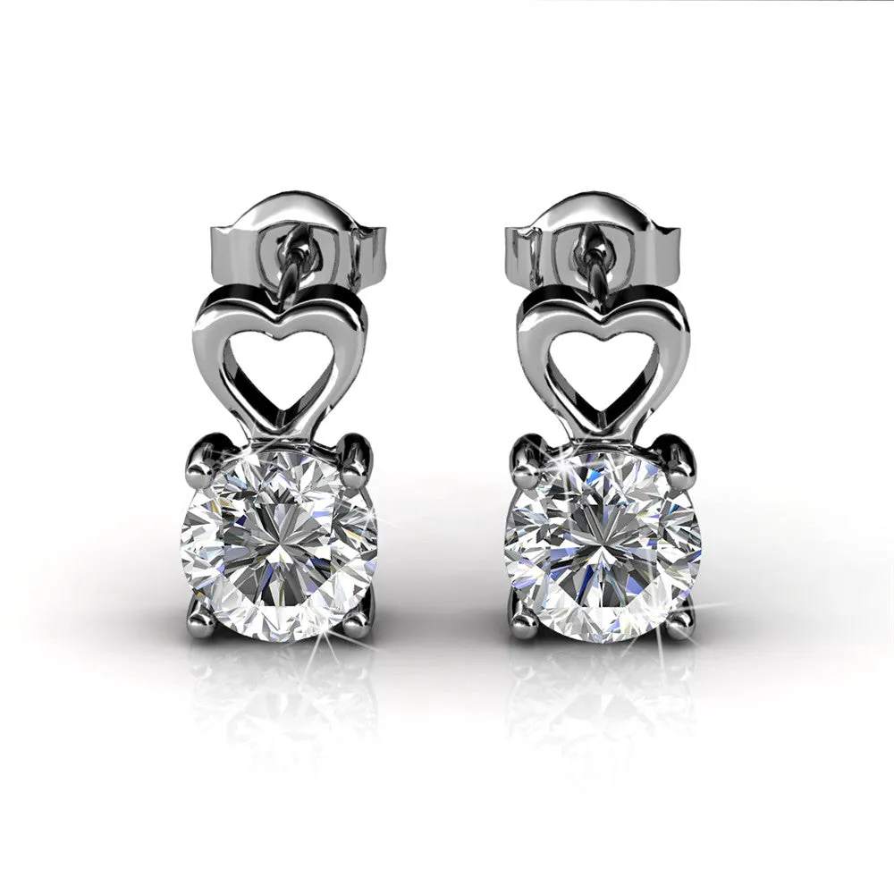 Marian 18k White Gold Plated Heart Earrings with Round Cut Swarovski Crystal