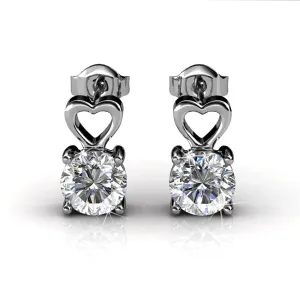 Marian 18k White Gold Plated Heart Earrings with Round Cut Swarovski Crystal
