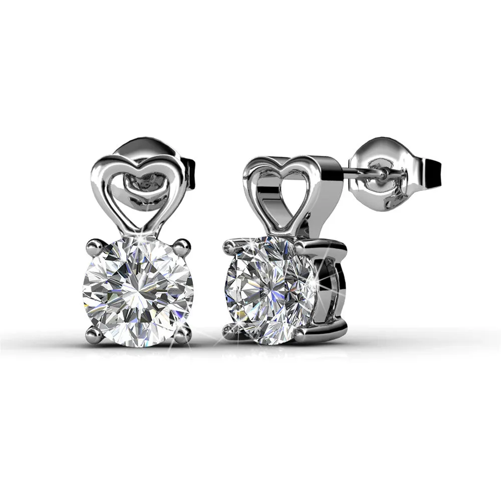Marian 18k White Gold Plated Heart Earrings with Round Cut Swarovski Crystal