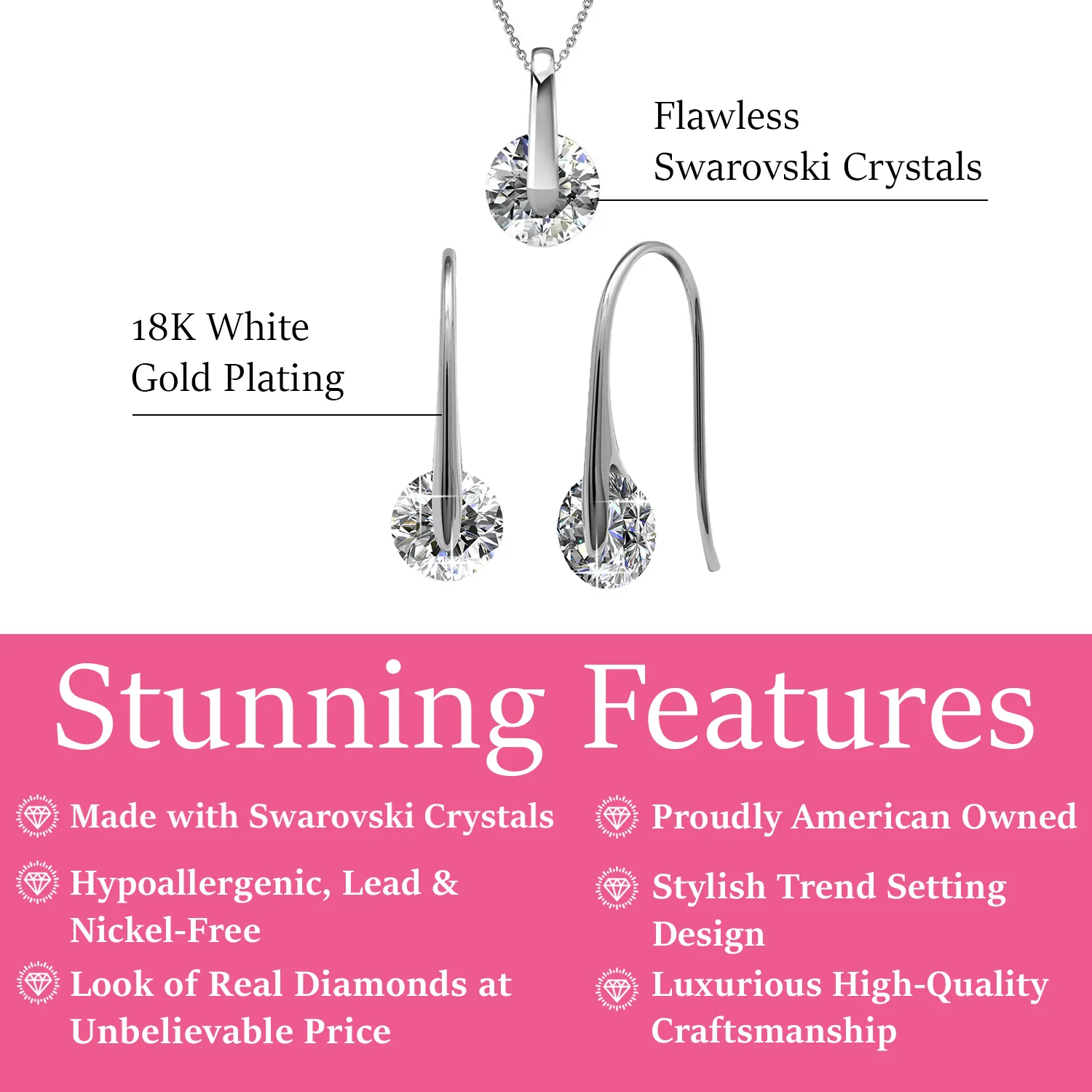 McKayla 18k White Gold Plated Necklace and Earrings Jewelry Set with Swarovski Crystals