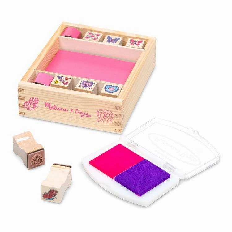 Melissa & Doug Wooden Stamp Set - Butterfly & Hearts