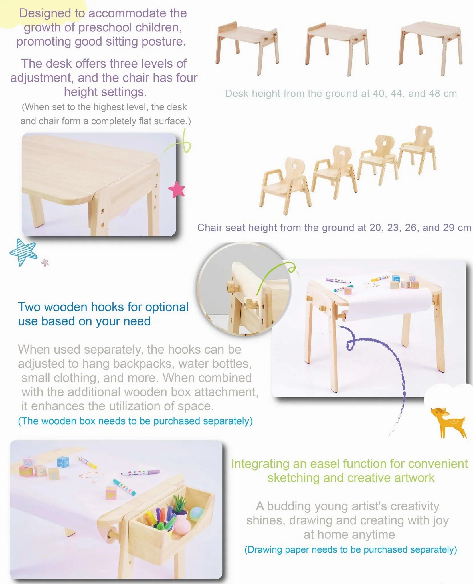 Mesasilla Kids Activities Table Set with Bear, star ,Elephant, Car,and Rabbit - Includes Chair