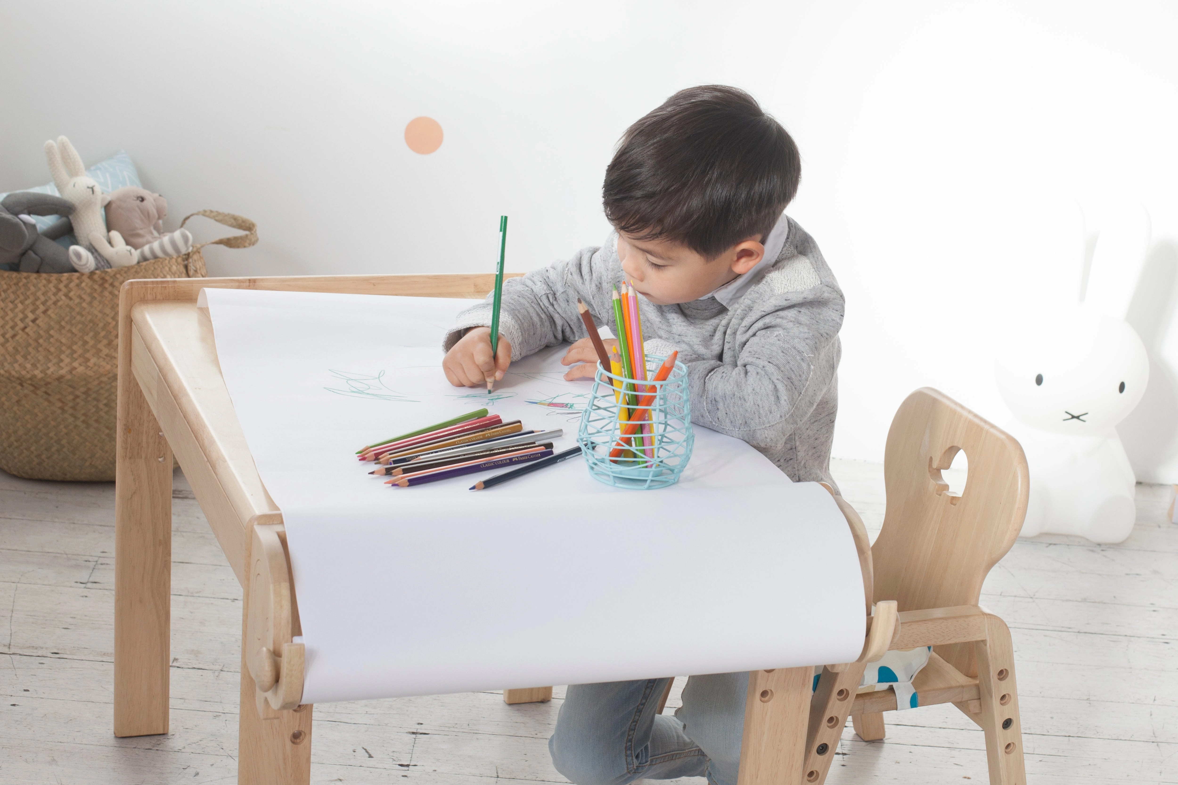 Mesasilla Primary Adjustable Table Set - with drawer-Bear Elephant Car Rabbit  Star - Height Adjustable