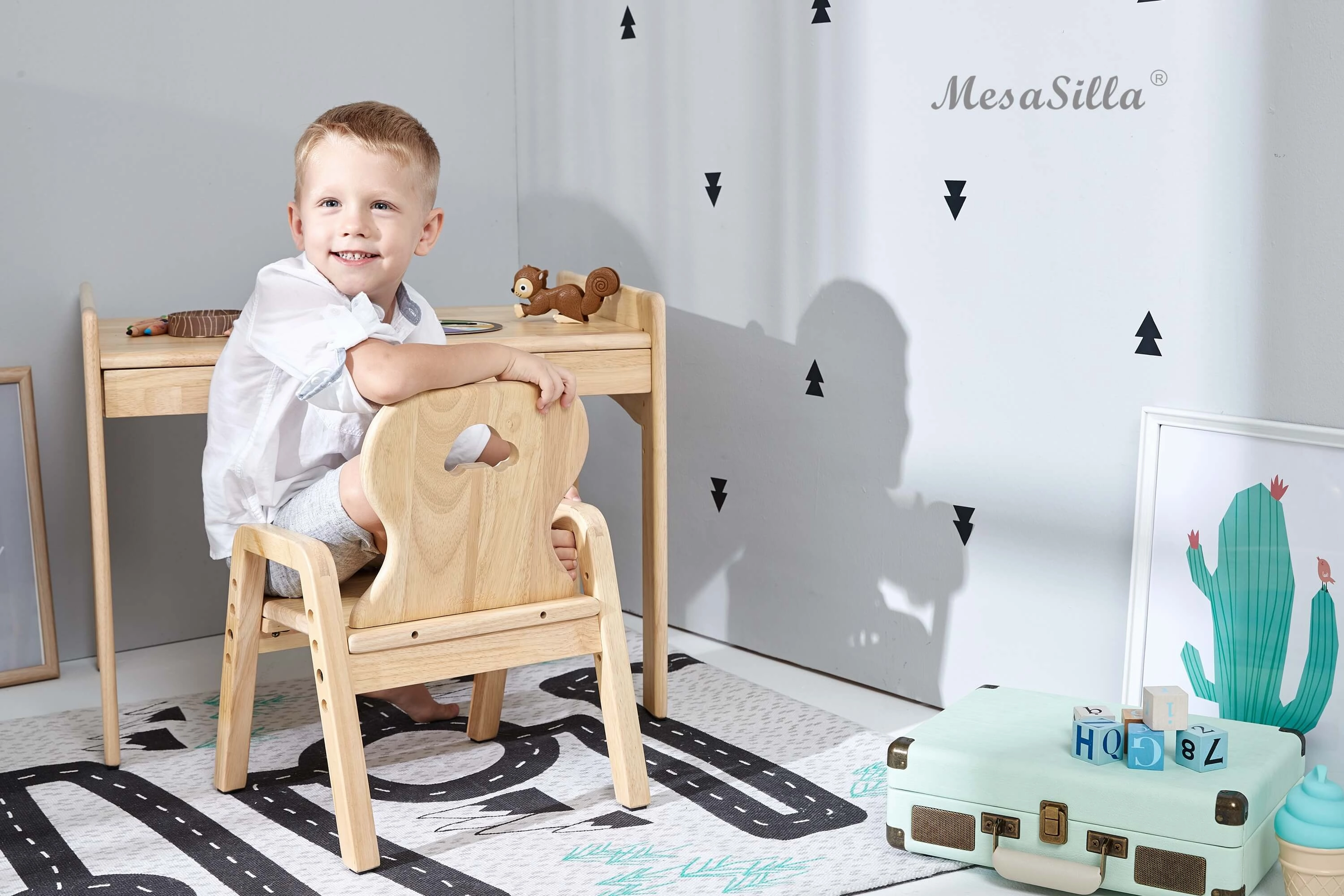 Mesasilla Primary Adjustable Table Set - with drawer-Bear Elephant Car Rabbit  Star - Height Adjustable