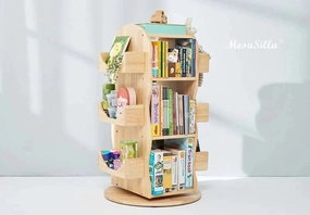Mesasilla Solid Wood Rotating Bookshelf for Kids - 360 Degree Home Library