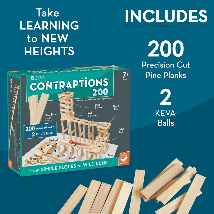 Mindware - KEVA Contraptions 200 Piece Wooden Planks Building Set