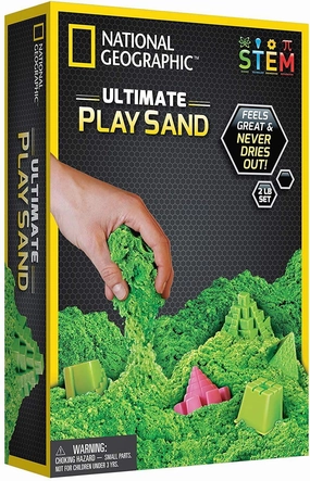 National Geographic Green Play Sand 900g with Castle Moulds and Tray, Green
