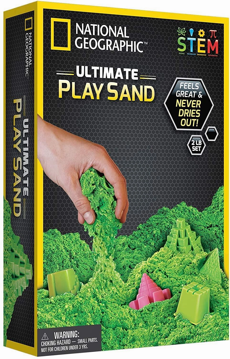 National Geographic Green Play Sand 900g with Castle Moulds and Tray, Green