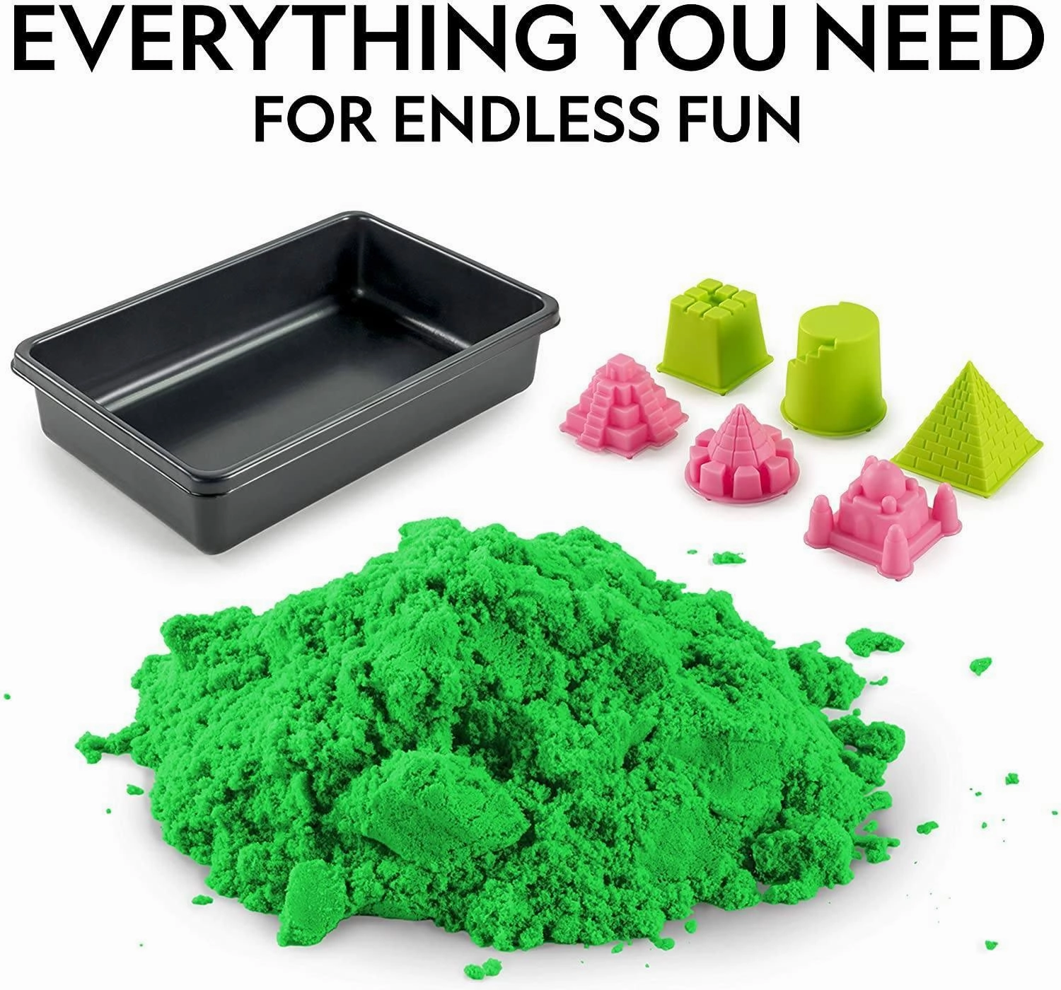National Geographic Green Play Sand 900g with Castle Moulds and Tray, Green