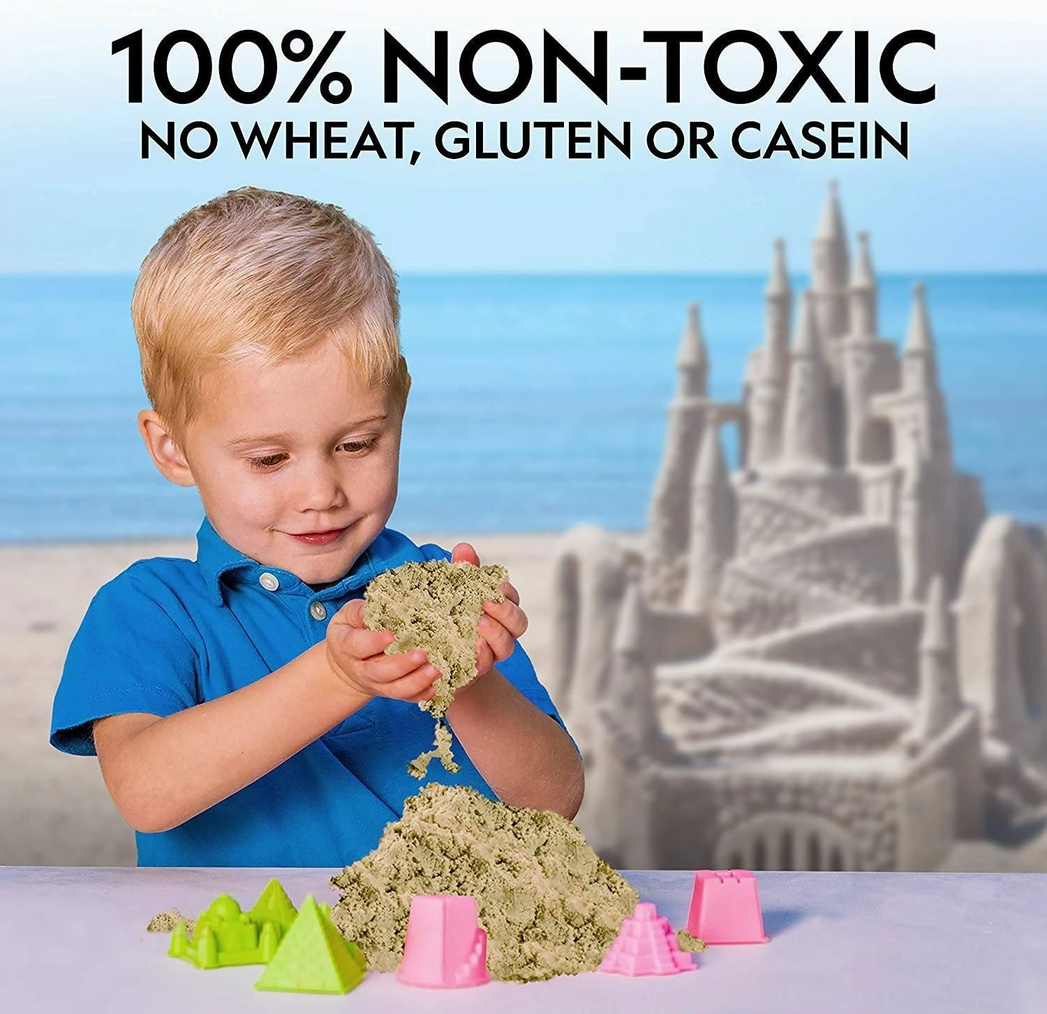 National Geographic Green Play Sand 900g with Castle Moulds and Tray, Green