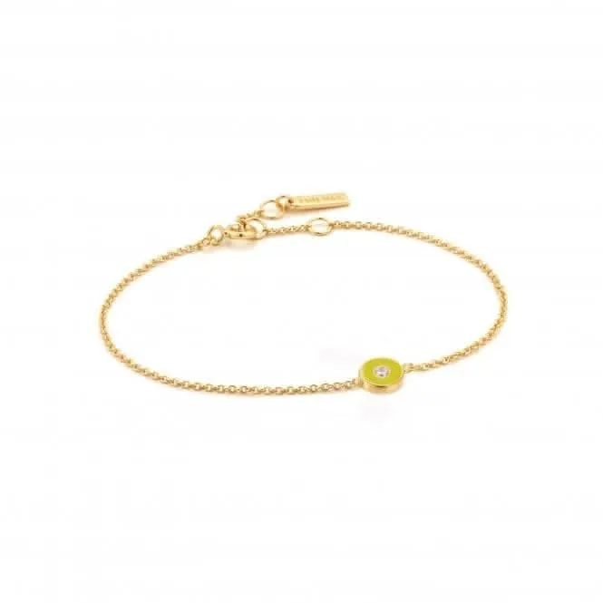 Neon Yellow Enamel Disc Gold Bracelet B040-02G-NY Ania Haie Jewellery