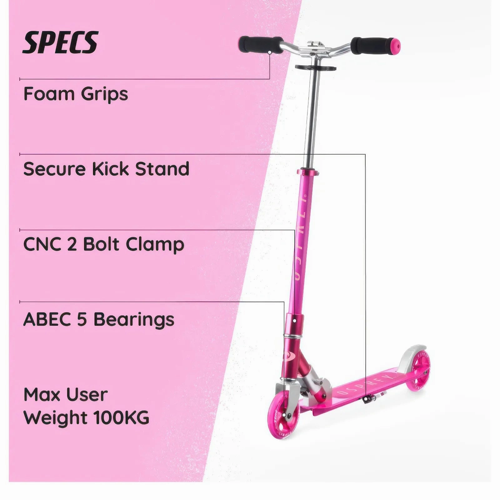 Osprey Buzz Kids Folding Scooter - Pink