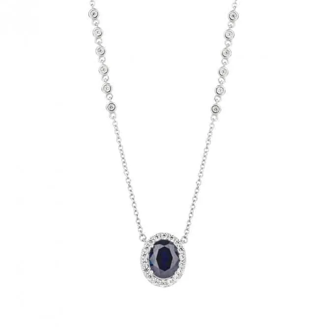 Oval Blue Sapphire Zirconia Detailed Chain Necklace N4495 Diamonfire Jewellery