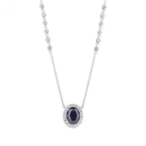 Oval Blue Sapphire Zirconia Detailed Chain Necklace N4495 Diamonfire Jewellery
