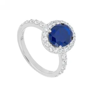 Oval Blue Sapphire Zirconia Pave Surround Ring Diamonfire Jewellery