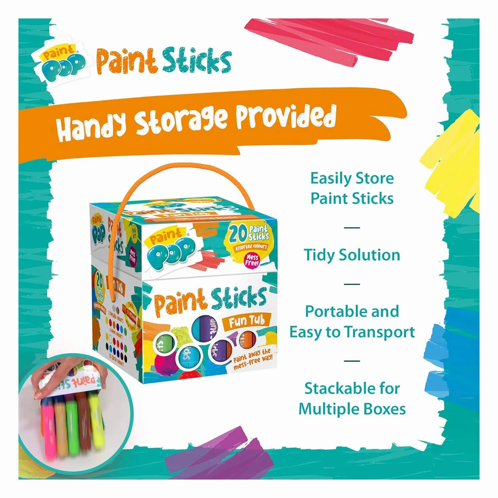 Paint Pop Paint Sticks For Kids - 20 Pack Tubb