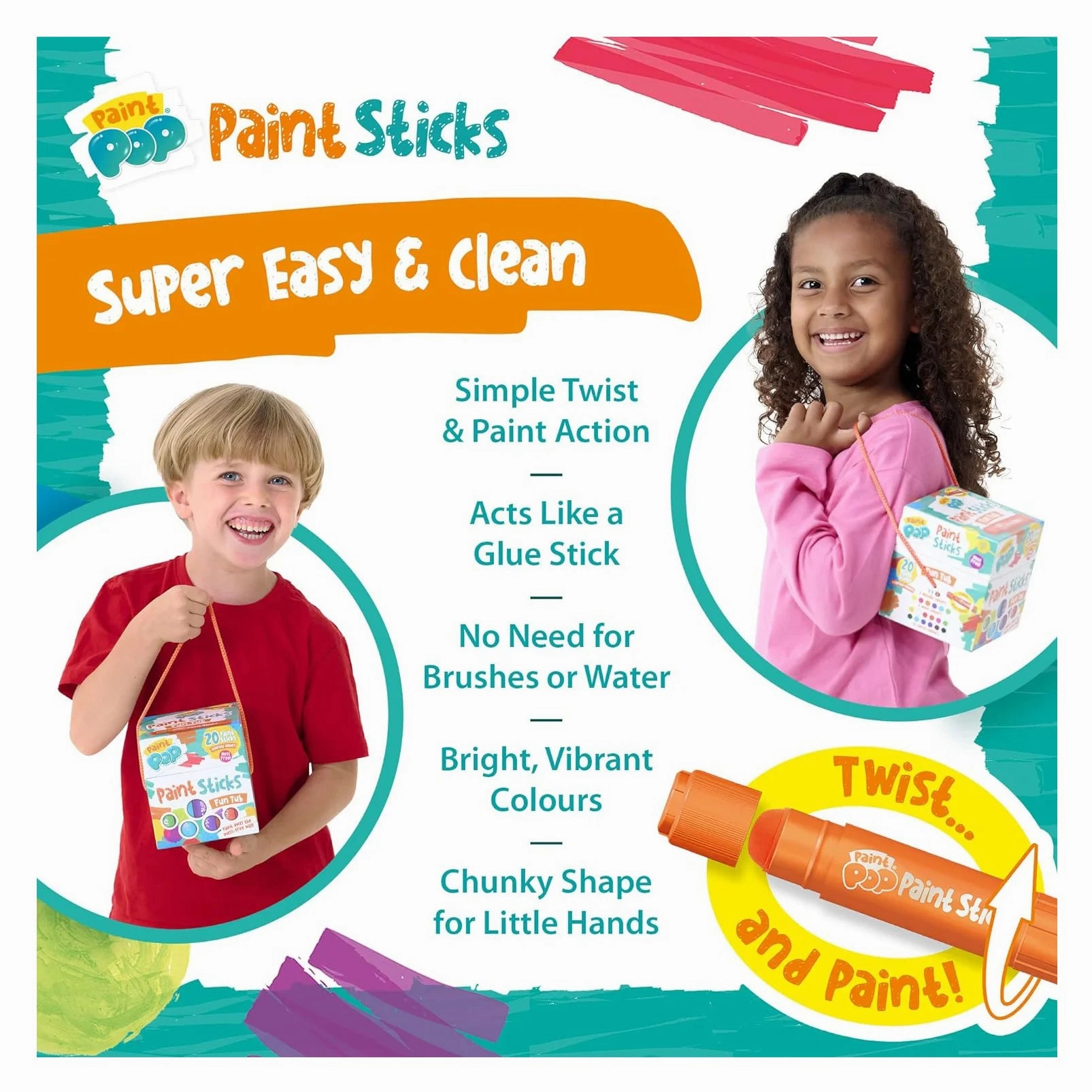 Paint Pop Paint Sticks For Kids - 20 Pack Tubb