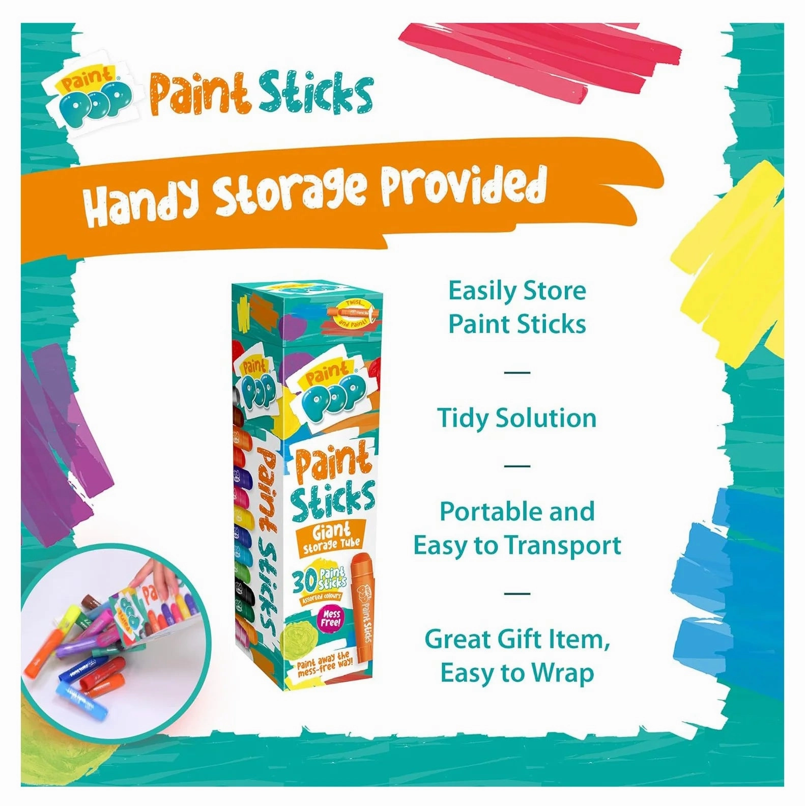 Paint Pop Paint Sticks For Kids - 30 Pack Giant Tube