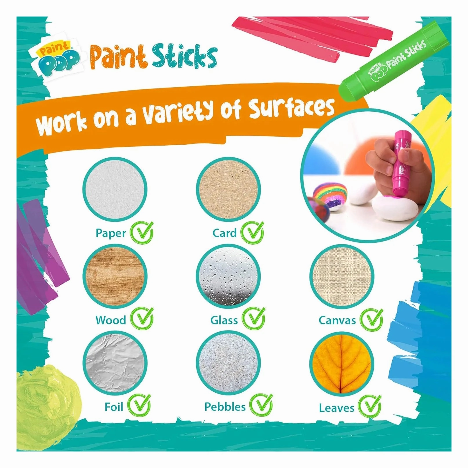 Paint Pop Paint Sticks For Kids - 6 Pack Metallic Assorted Colours