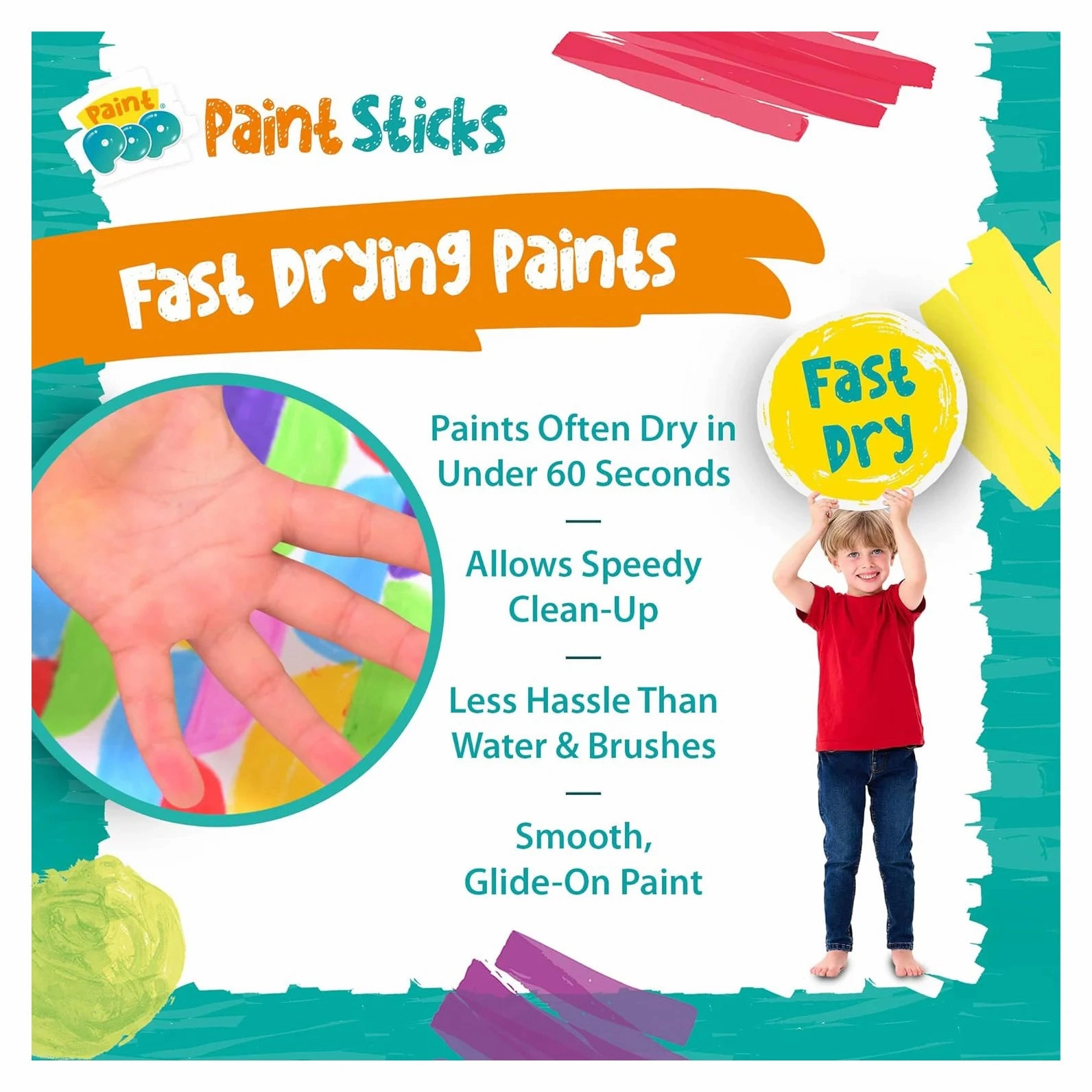 Paint Pop Paint Sticks For Kids - 6 Pack Metallic Assorted Colours