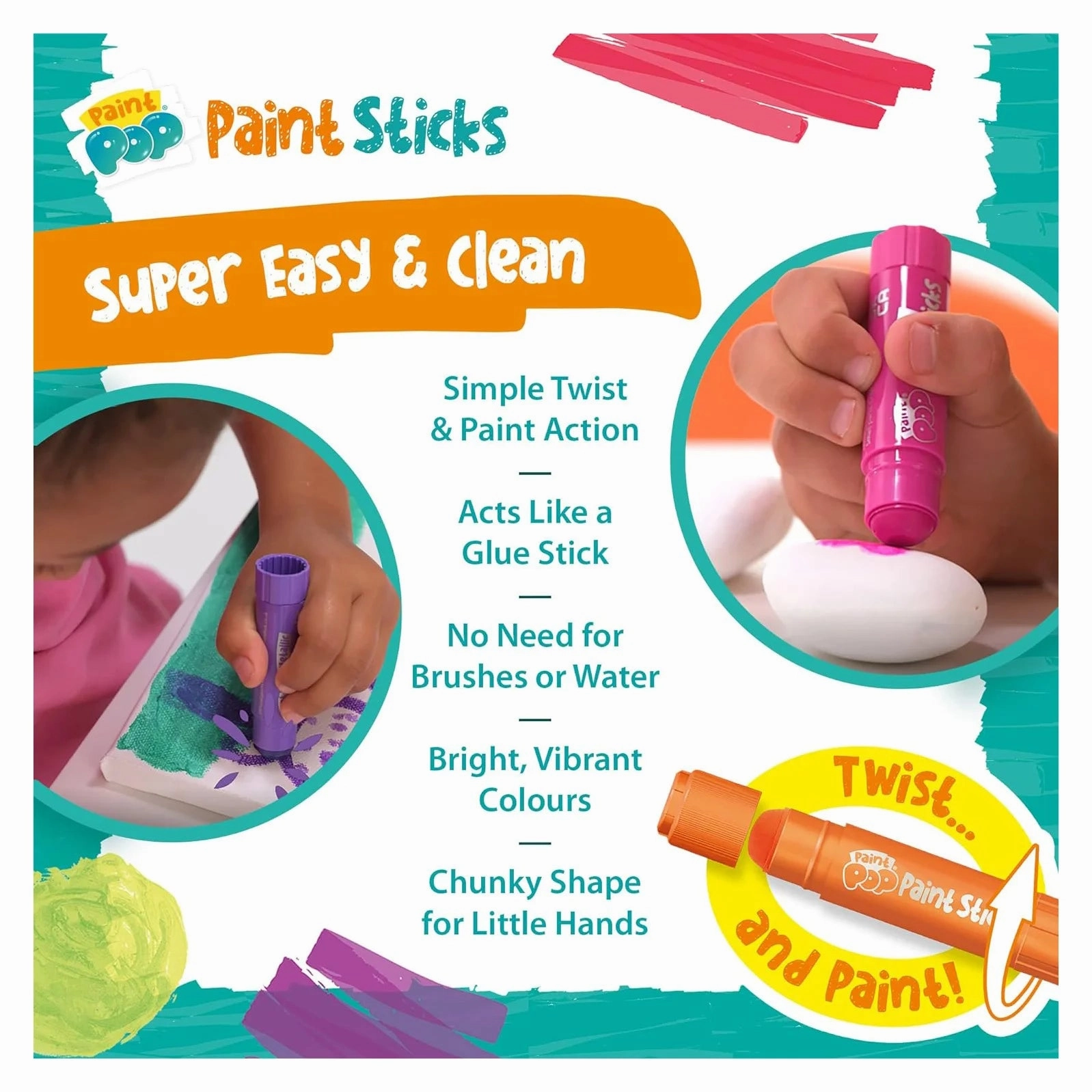 Paint Pop Paint Sticks For Kids - 6 Pack Metallic Assorted Colours