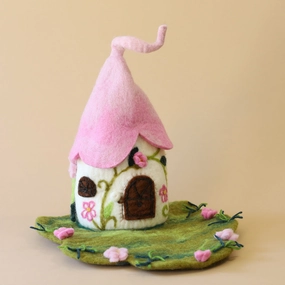 Pink Flower Fairy House and Mat