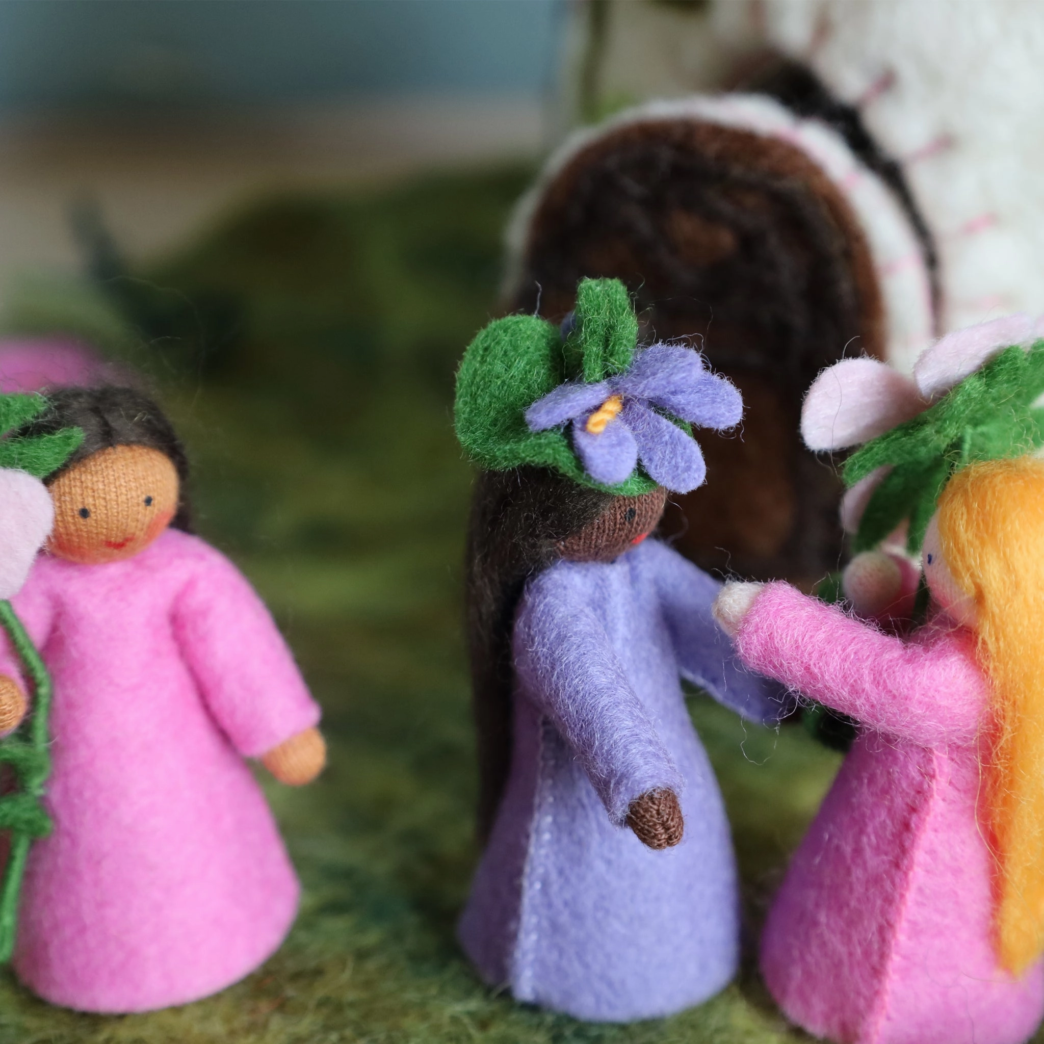 Pink Flower Fairy House and Mat