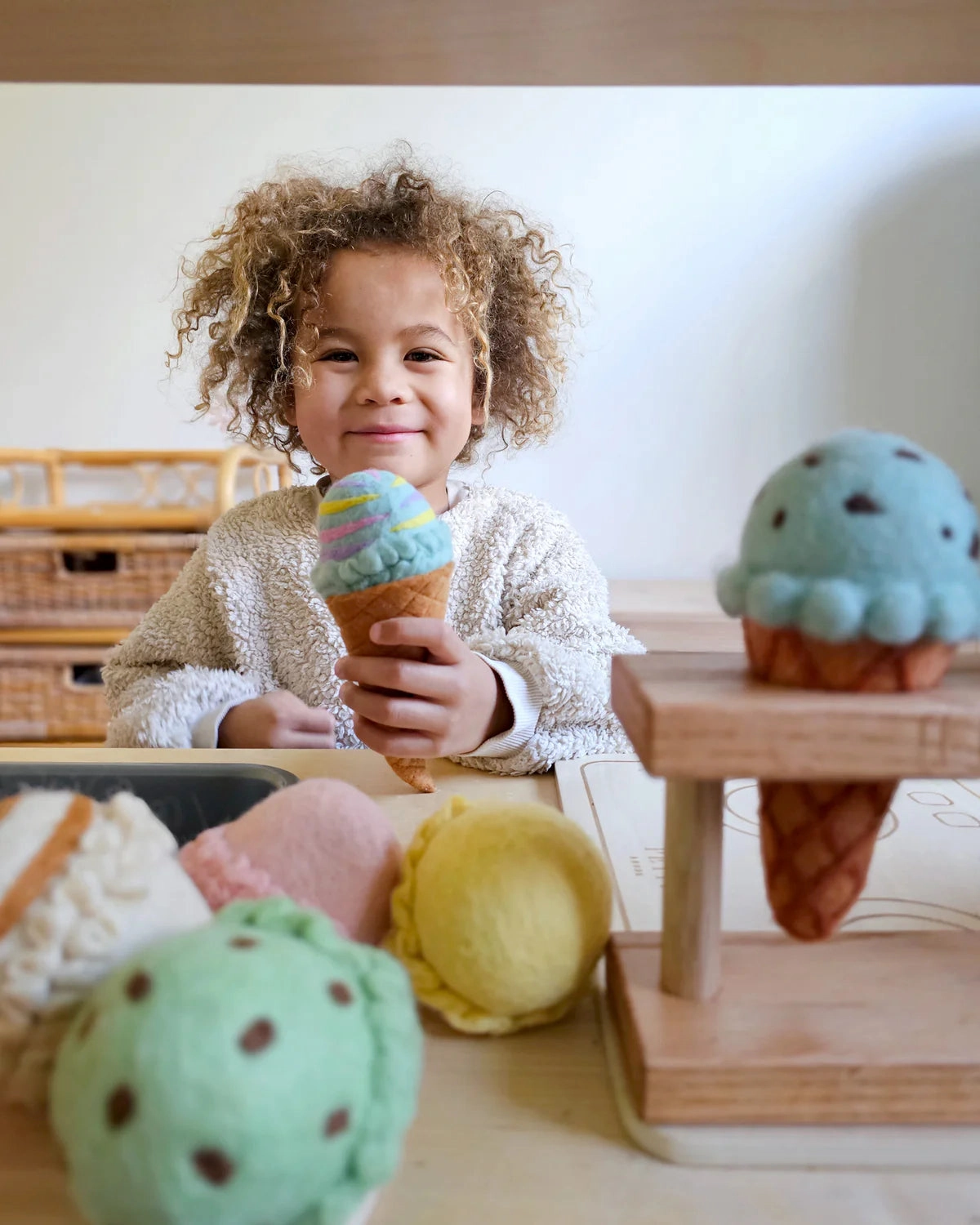 Pre-Order Felt Ice Cream Set, Waffle Cones and 9 Ice Cream Scoops (Ships in late June)