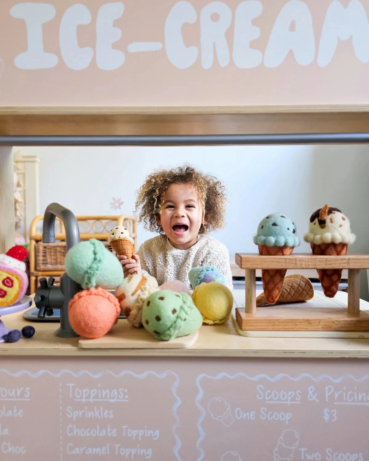 Pre-Order Felt Ice Cream Set, Waffle Cones and 9 Ice Cream Scoops (Ships in late June)