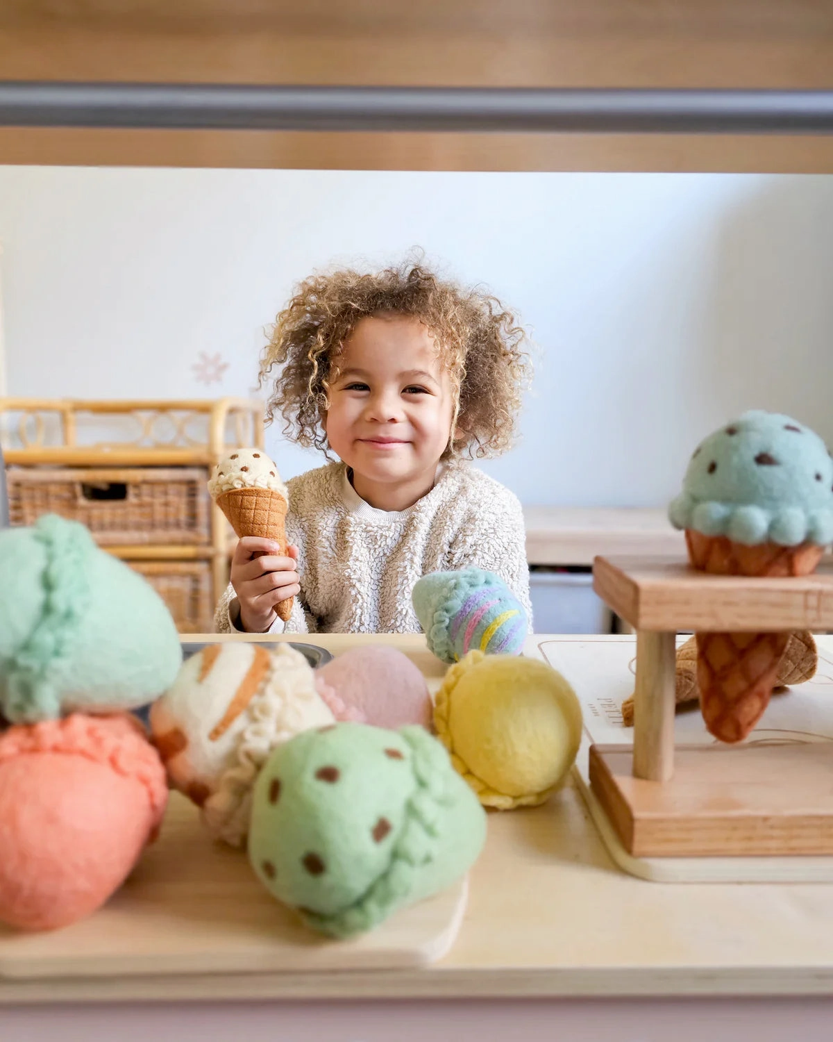 Pre-Order Felt Ice Cream Set, Waffle Cones and 9 Ice Cream Scoops (Ships in late June)