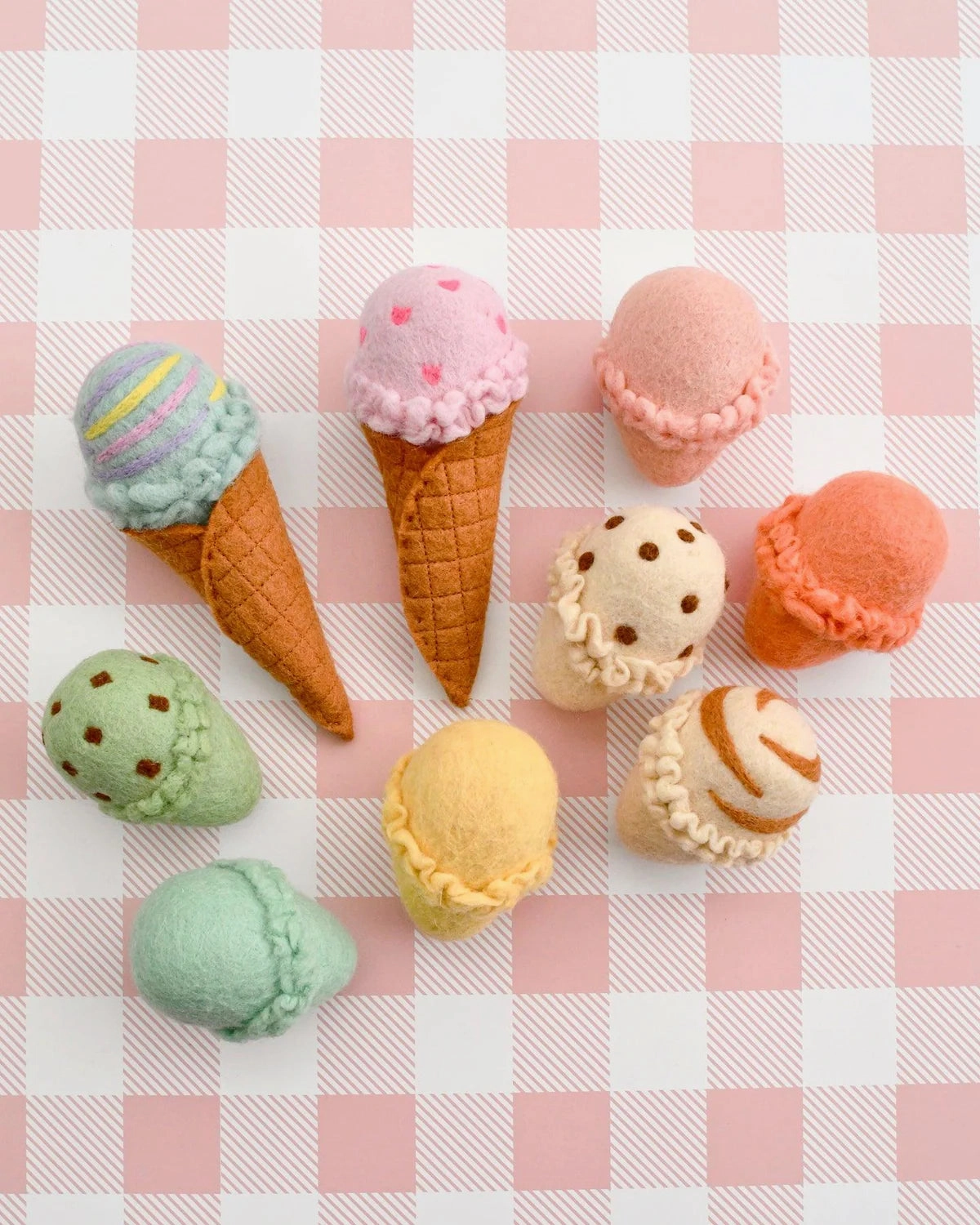 Pre-Order Felt Ice Cream Set, Waffle Cones and 9 Ice Cream Scoops (Ships in late June)