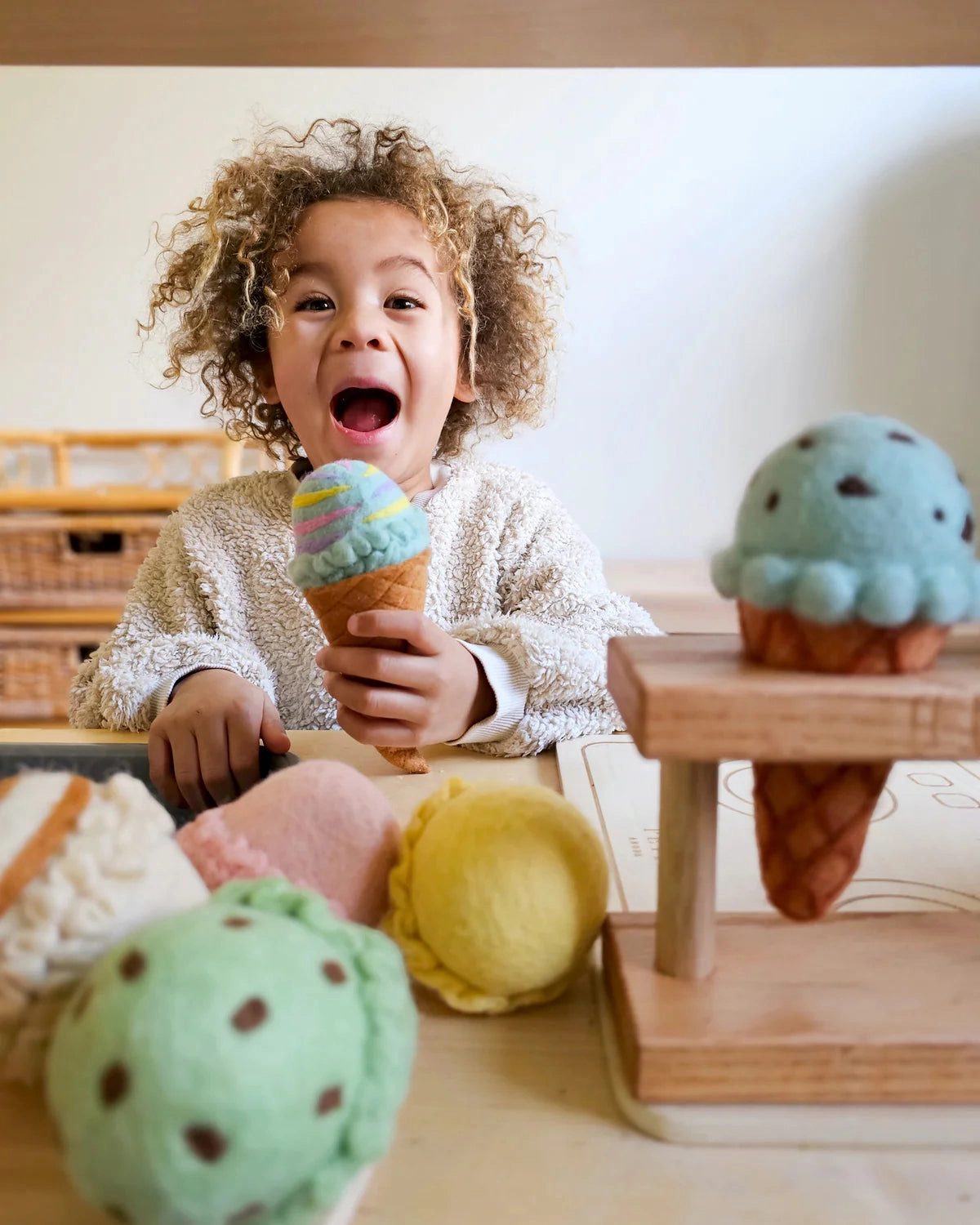 Pre-Order Felt Ice Cream Set, Waffle Cones and 9 Ice Cream Scoops (Ships in late June)
