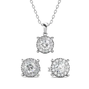Raylee 18k White Gold Plated Halo Necklace and Stud Earrings Jewelry Set with Swarovski Crystals