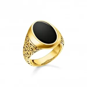 Rebel At Heart Gold Plated Black Ring TR2242-177-11 Thomas Sabo Rings