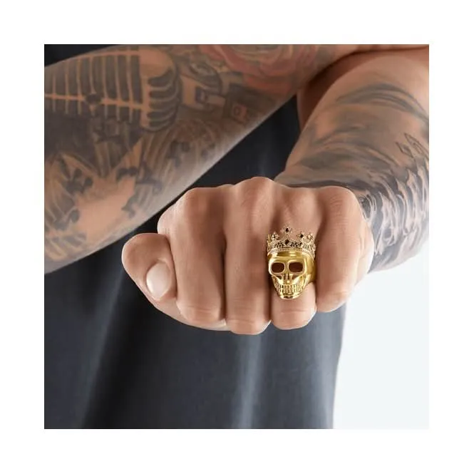 Rebel At Heart Gold Plated Skull King Ring TR2207-414-11 Thomas Sabo Rings