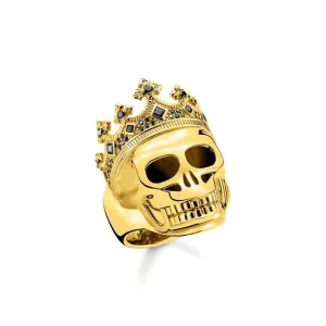 Rebel At Heart Gold Plated Skull King Ring TR2207-414-11 Thomas Sabo Rings