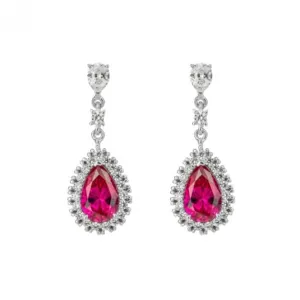 Red Zirconia Teardrop Pave Surround Earrings E6193 Diamonfire Jewellery