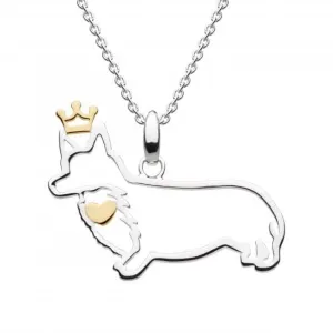 Regal Corgi with Gold Plated Heart and Crown Pendant 9376GD Dew Jewellery