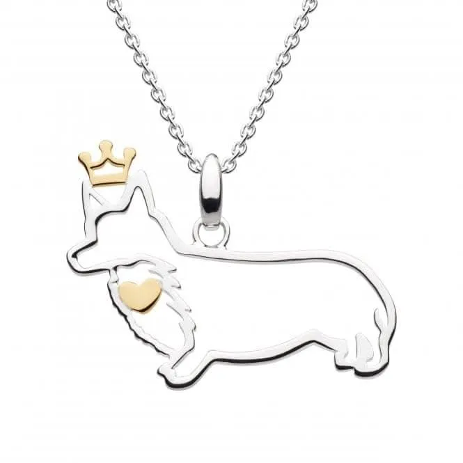 Regal Corgi with Gold Plated Heart and Crown Pendant 9376GD Dew Jewellery