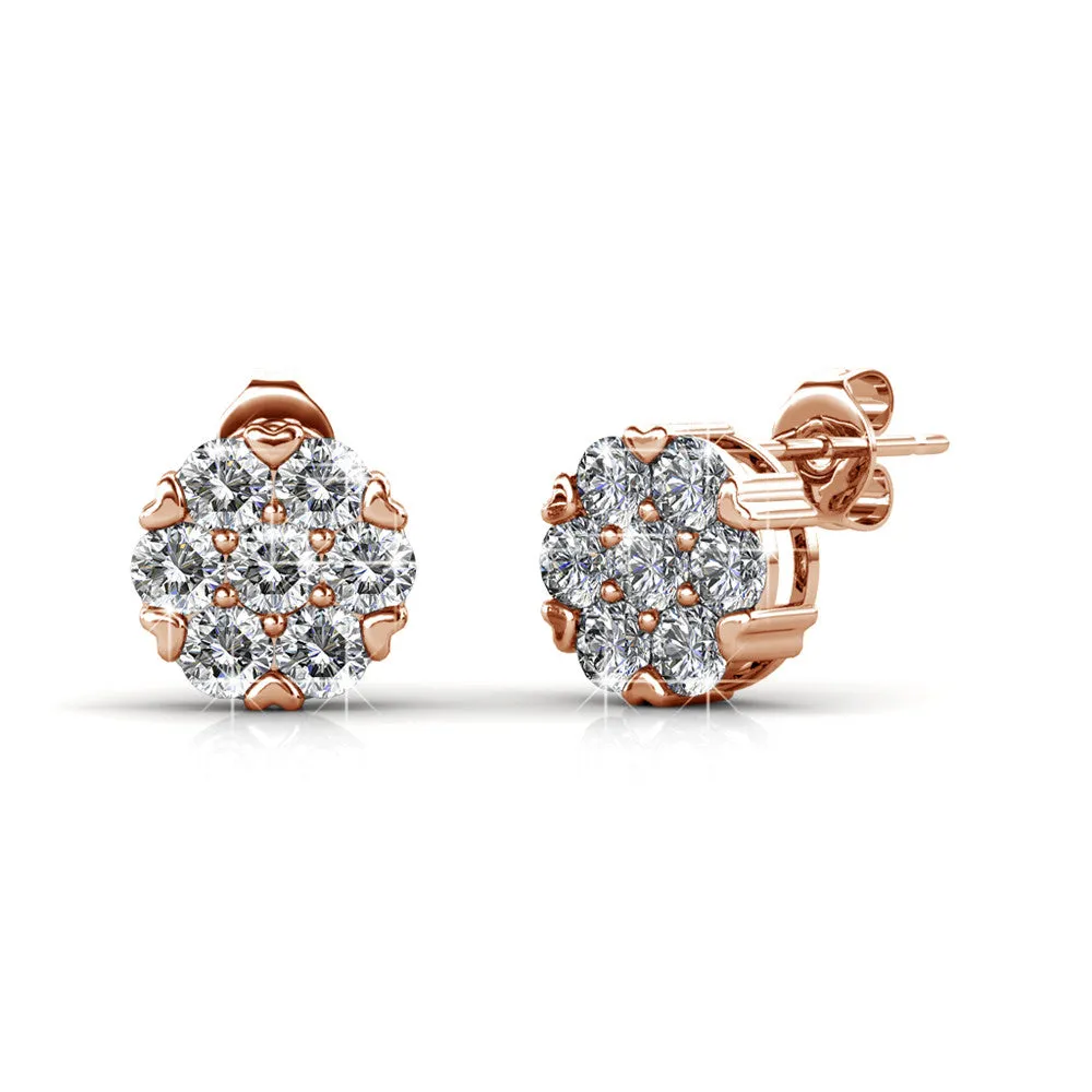 Remy 18k White Gold Plated Stud Earrings with Heart Accents and Swarovski Crystals - Fab Easter Friday Sale